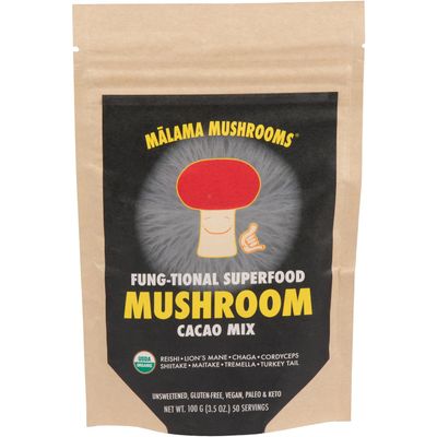 Malama 8-Mushroom Hot Cacao Mix, Organic Chocolate Blend Mushroom Powder for Focus & Inmune Support with Lion's Mane, Reishi, Chaga, Turkey Tail Vegan Supplement, 3.5 oz (50 Servings)