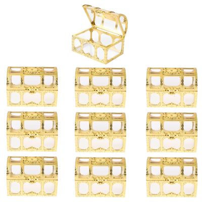 10pcs Wedding Party Favor Boxes Treasure Chest Candy Box Clear Plastic Gift Boxes Storage Containers Case Anniversary Festival Birthday Valentines Day Party Supplies Golden