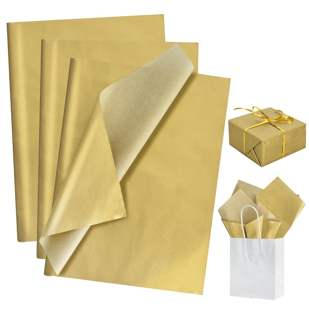 BEISHIDA 100 Sheets Gold Tissue Paper Bulk, Metallic Wrapping Tissue Paper for Gift Bags, 14 x 20 Inch Gift Wrap for Birthday Wedding Graduation DIY Crafts Holiday Flowers