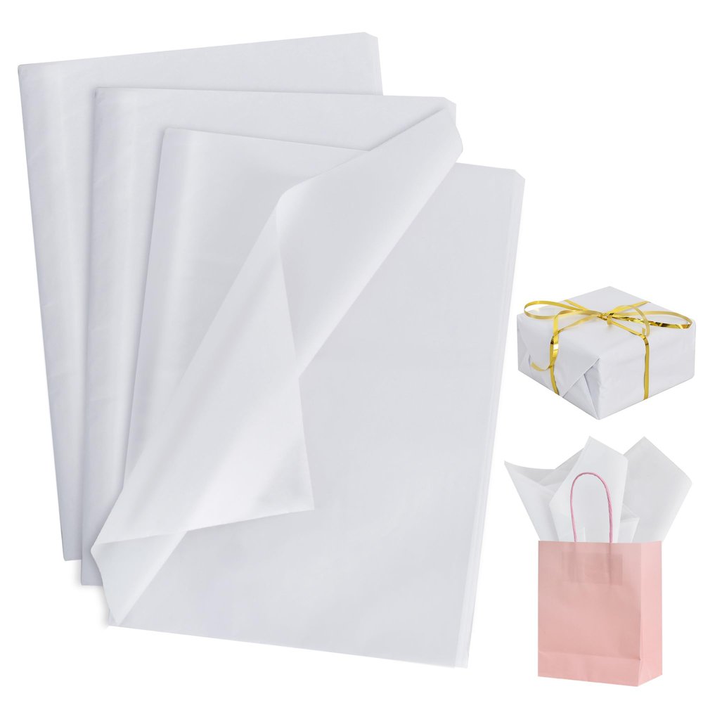 BEISHIDA 100 Sheets White Tissue Paper Bulk, Wrapping Tissue Paper for Gift Bags, 14 x 20 Inch Gift Wrap for Halloween Birthday Wedding Graduation DIY Crafts Holiday Flowers