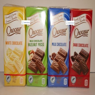 Choceur White Chocolate, Milk Chocolate Hazelnut Pieces, Milk Chocolate, Dark Chocolate 7oz 200g (4 Small Bars)