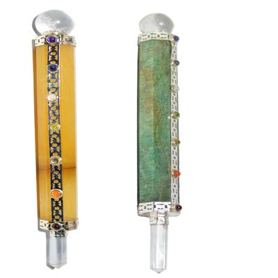 Blessfull Healing 7 Chakra Green Aventurine,Yellow Critine Wand Reiki Healing Crystal Wands Spiritual Gift