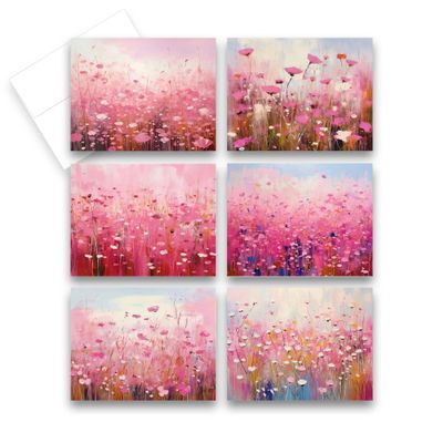 Aria Rae Design Pink Painted Wildflower cards, Set of 12, Greeting cards with envelopes, blank inside, wildflower cards, assorted cards, wild flower note cards, floral cards, art cards
