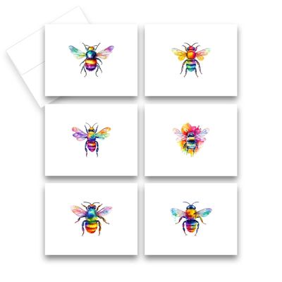Aria Rae Design Rainbow Bee Cards, Set of 12, Blank Notecards, Bee Notecards, All occasion cards, watercolor note cards, greeting card set, blank inside, greeting card assortment