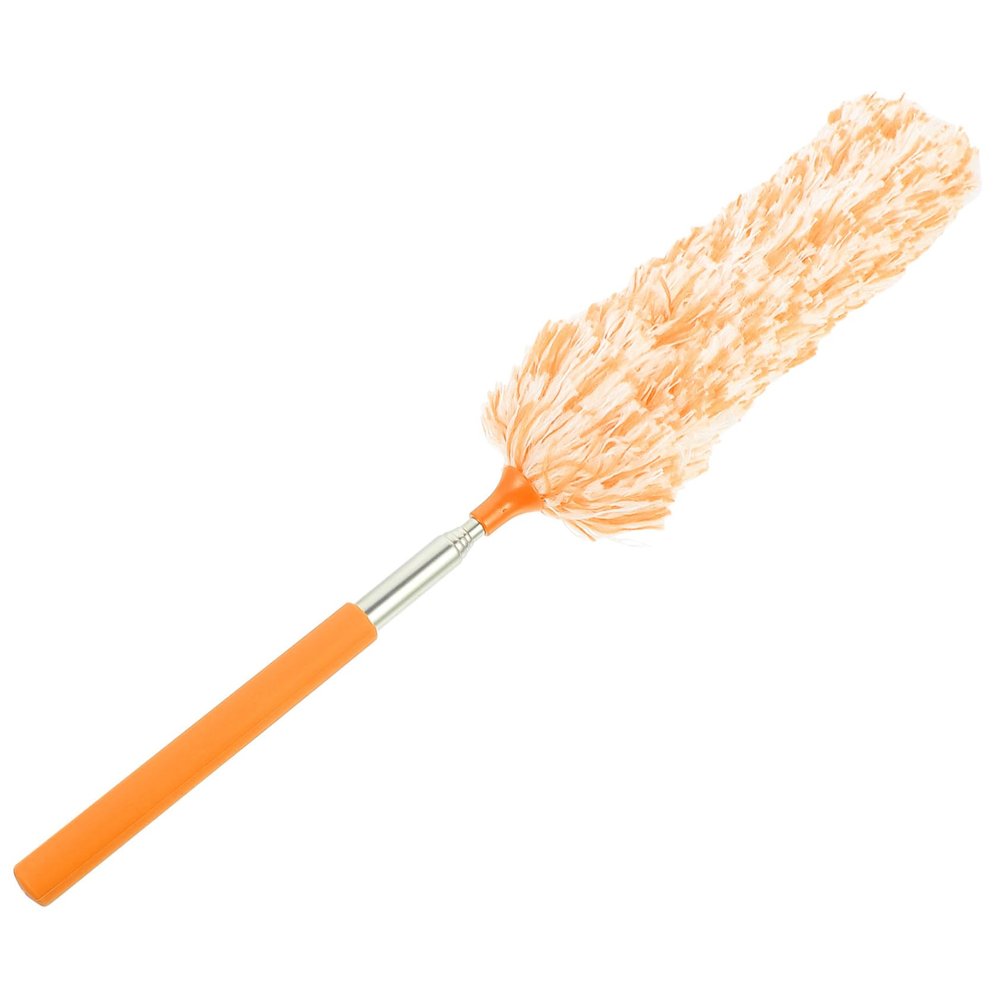 minkissy Extendable Microfiber Duster for Household Cleaning Washable Dust Cleaner Tool for Hard Reach Areas for Cars Computers and Home Use Orange White