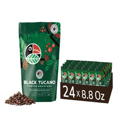 Black Tucano Specialty Coffees - 24 PACK Brazilian Medium Roast Coffee - Organic Premium Whole Bean Coffee Box with 6 kilos - 24units of 250gr Best Deal we will Roast and send from the factory to your home
