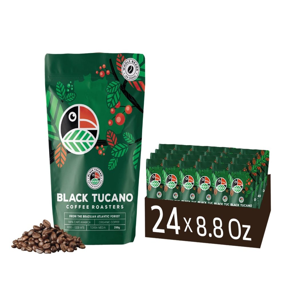 Black Tucano Specialty Coffees - 24 PACK Brazilian Medium Roast Coffee - Organic Premium Whole Bean Coffee Box with 6 kilos - 24units of 250gr Best Deal we will Roast and send from the factory to your home