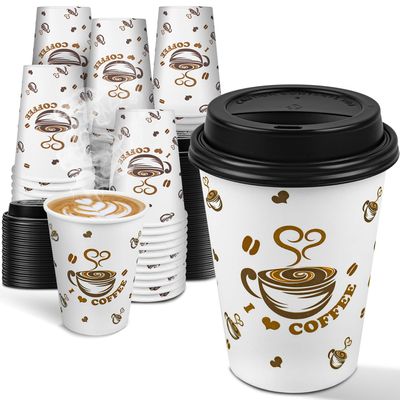 Ginkgo Disposable Coffee Cups with Lids 12 oz 100 Pack, To Go Paper Coffee Cup for Hot CoCoa, Hot Chocolate, Coffee Bar
