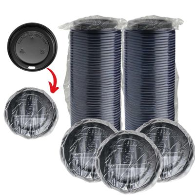 100 PCS INDIVIDUALLY WRAPPED Coffee Cups Sipper Dome Lids fits 10 oz, 12 oz, 16 oz, 20oz Hot Paper Cup Black To-Go Lid For Cafe, Hotel Motel Room, airbnb Host Disposable Wrapped Coffee Cup Lid