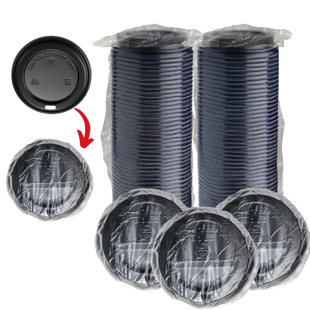 100 PCS INDIVIDUALLY WRAPPED Coffee Cups Sipper Dome Lids fits 10 oz, 12 oz, 16 oz, 20oz Hot Paper Cup Black To-Go Lid For Cafe, Hotel Motel Room, airbnb Host Disposable Wrapped Coffee Cup Lid