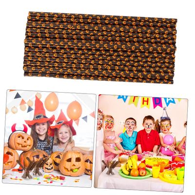 minkissy 125pcs Halloween Party Paper Straws Pumpkin Pattern Creative Black and Drinking Straws for Parties Birthdays Weddings and Festive Celebrations