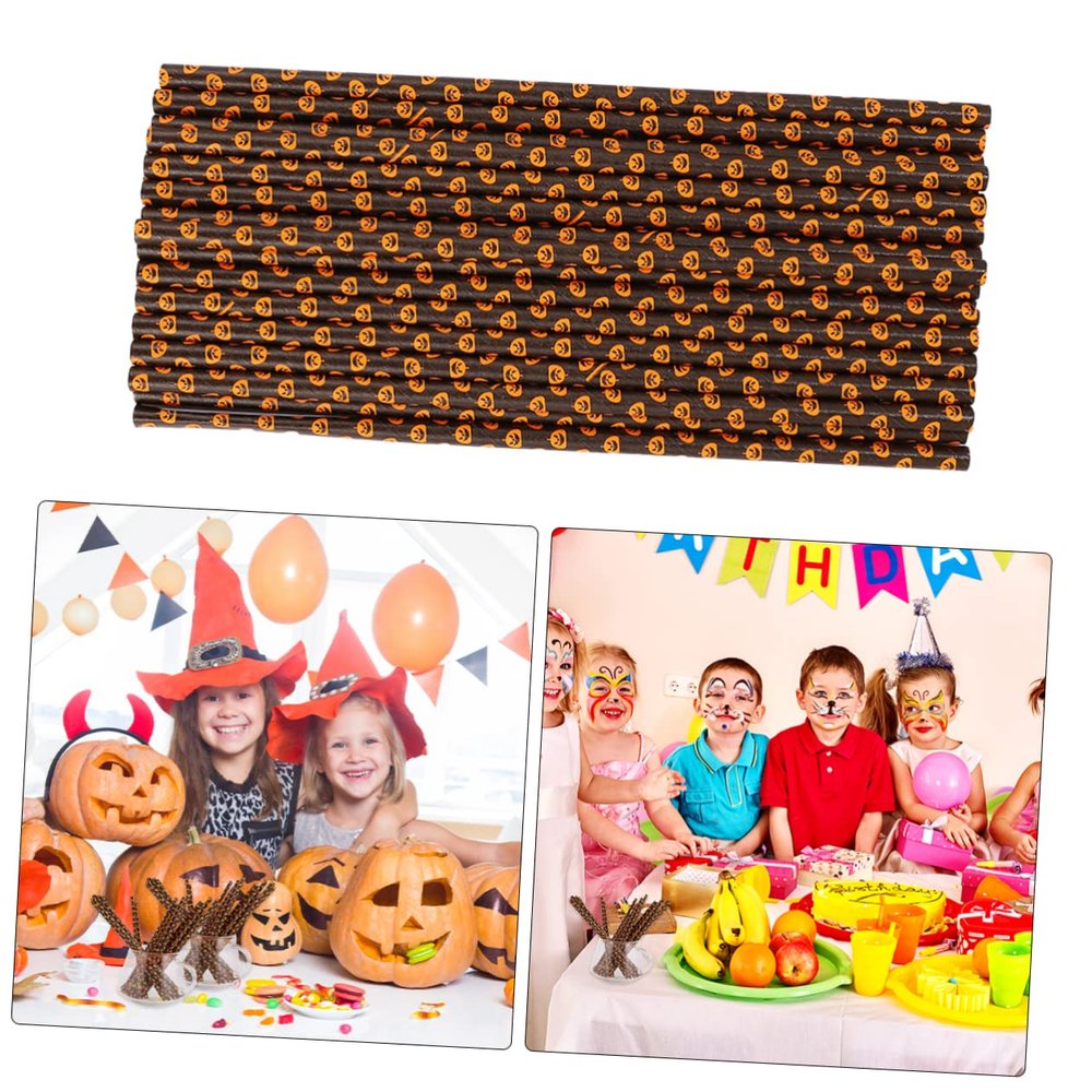 minkissy 125pcs Halloween Party Paper Straws Pumpkin Pattern Creative Black and Drinking Straws for Parties Birthdays Weddings and Festive Celebrations