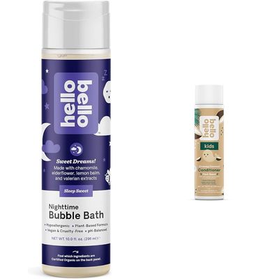 Hello Bello Nighttime Bubble Bath and Kid's Conditioner Bundle - Gentle Hypoallergenic Formulas, 10 fl oz Each