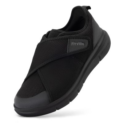 FitVille Men's Diabetic Shoes Extra Wide  Adjustable Closure Walking Shoes for Swollen Feet, Neuropathy & All-Day Standing Comfort  EasyTop V5 (13 X-Wide, Jet Black)