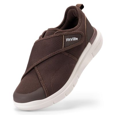 FitVille Men's Diabetic Shoes Extra Wide Adjustable Closure Walking Shoes for Swollen Feet, Neuropathy & All-Day Standing Comfort EasyTop V5 (10.5 Wide, Coffee)