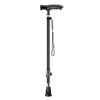 NGEWFGH Collapisable Elderly Walking Cane, Height Adjustable Crutch with Night Light Mobility Living Aids Comfortable Handle Stickers for Men Wman Seniors (Color : Black, Size : Single Foot)