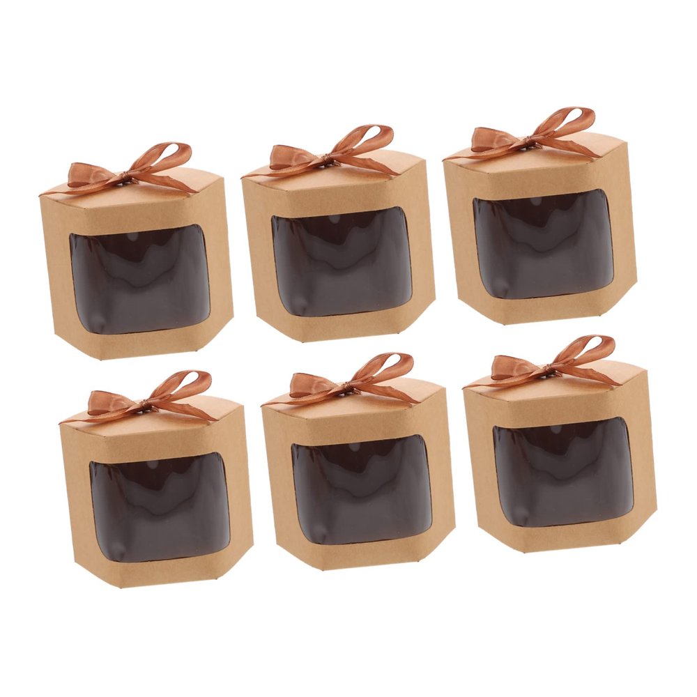 Beavorty 6pcs Cardboard Boxes Bow Decor for Candy Cookies and Desserts for Weddings Birthdays and Special Occasions Kraft Paper