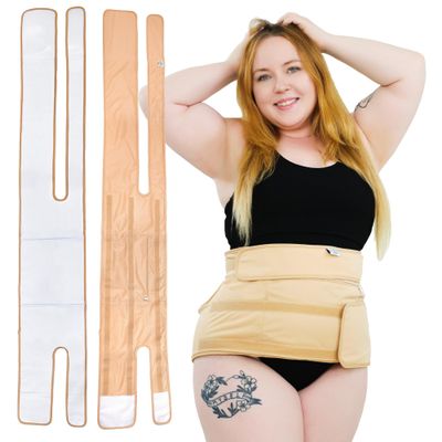 Sentre Plus-Size Castor Oil Pack Wrap, Adjustable Straps for Sizes L-5X (up to 67in), Organic Cotton Flannel Interior, Leak-Resistant Exterior, Machine Washable (Khaki)
