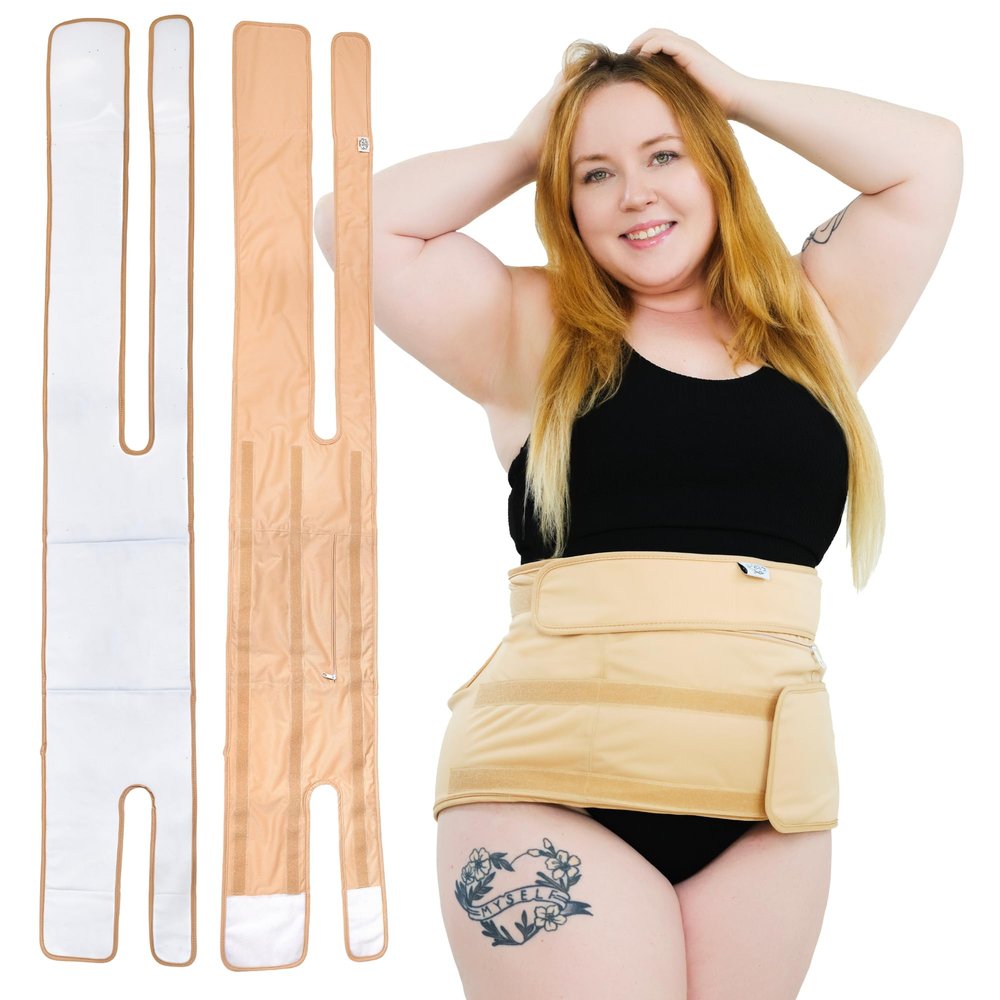 Sentre Plus-Size Castor Oil Pack Wrap, Adjustable Straps for Sizes L-5X (up to 67in), Organic Cotton Flannel Interior, Leak-Resistant Exterior, Machine Washable (Khaki)