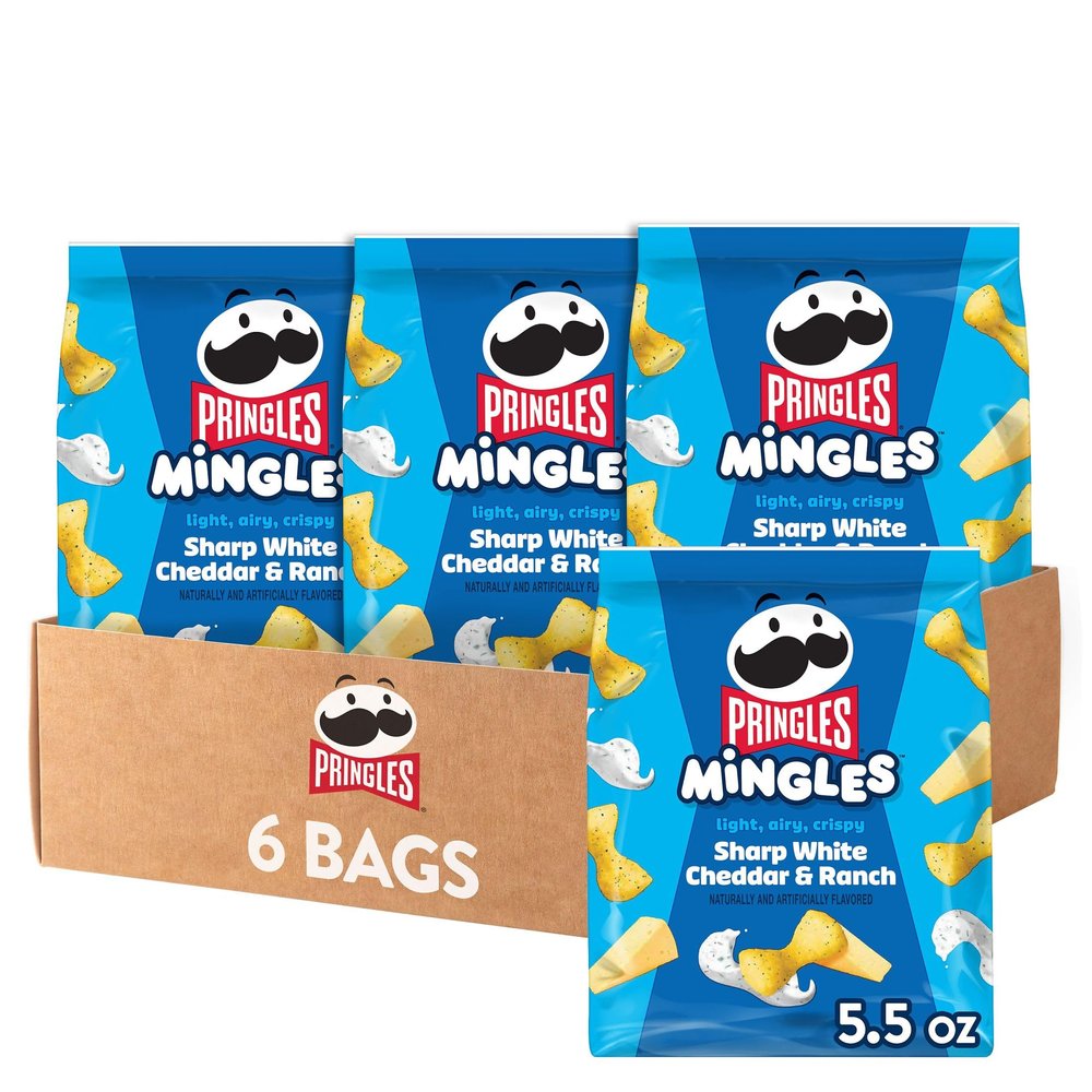 Pringles Mingles Puffed Snacks, Sharp White Cheddar and Ranch, Cheese Puffs, Salty Snacks (6 Bags)