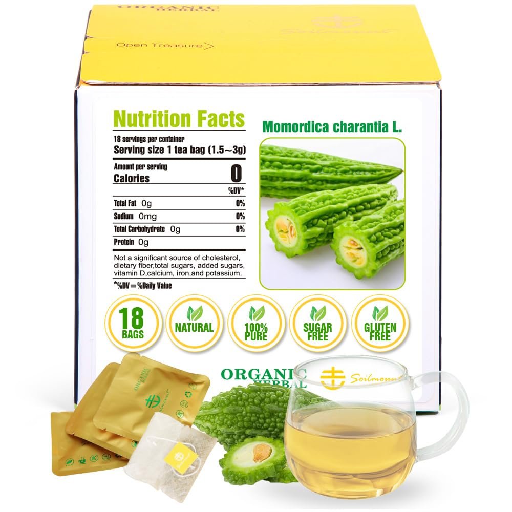 Soilmount - Bitter Melon Tea - |Ku Gua||| - Pure Herbal Tea - Natural, Organic, Non-GMO, Clean Ingredients, Caffeine Free (18 Tea Bags, Box 1)