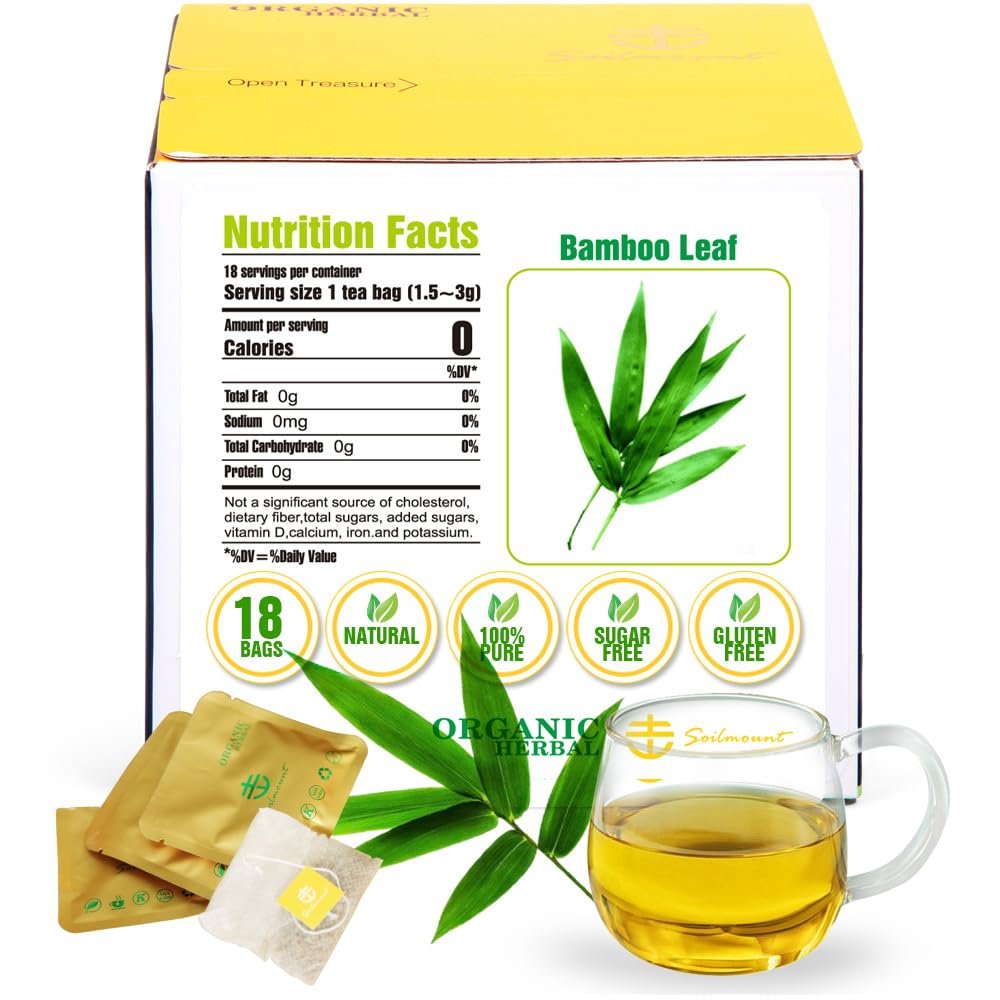 Soilmount - Bamboo Leaf Tea - |DanZhuYe||| - Pure Herbal Tea - Natural, Organic, Non-GMO, Clean Ingredients, Caffeine Free (18 Tea Bags, Box 1)