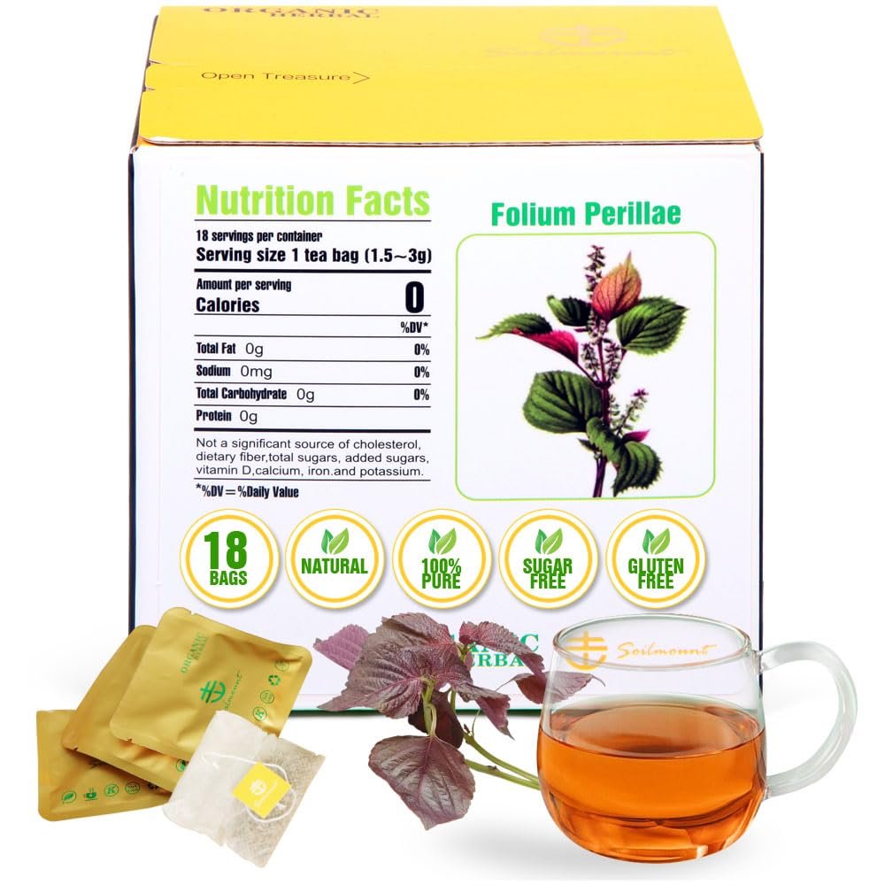 Soilmount - Perillae Folium tea - |Perilla Frutescens|Zisuye||| - Pure Herbal Tea - Natural, Organic, Non-GMO, Clean Ingredients, Caffeine Free (18 Tea Bags, Box 1)
