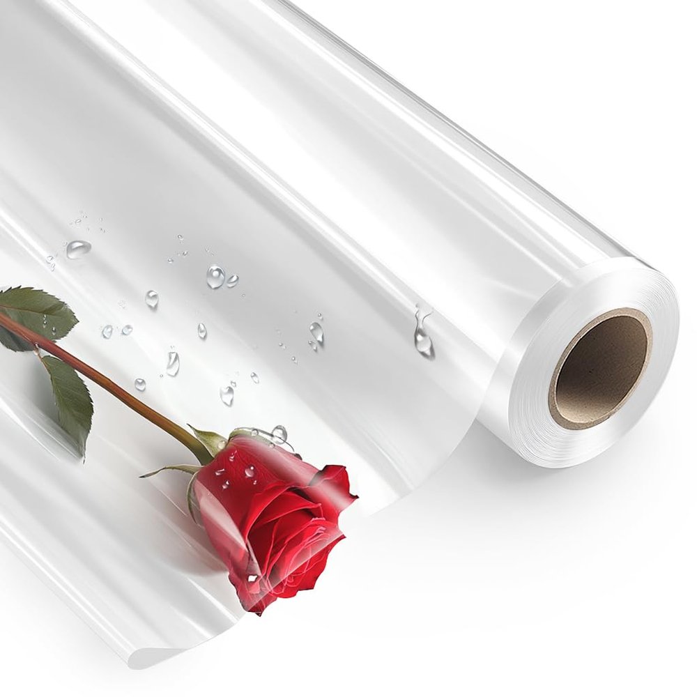 SMART&CASUAL 16" x 150' Clear Cellophane Wrap Roll 3 Mil Thick Wrapping Plastic Film for for Gift Basket Treats Goodie Bouquet Flower Wrapping Covering Packing Supplies