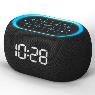 ANJANK Alarm Clock White Noise Sound Machine with Bluetooth Speaker, 21 Soothing Sounds, 7 Night Lights, 0-100% Dimmer/Sleep Timer/Volume Control, Small Design for Kids Adults Sleeping,Bedroom (Black)