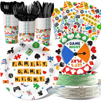 Game Night Party Decorations Set - Vibrant Game Night Themed Plates, Cups, Napkins, and Cutlery for a Memorable Evening - Disposable and Chic Game Night Party Supplies for Birthdays and Gatherings