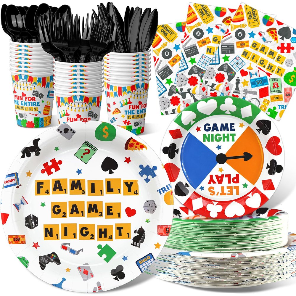 Game Night Party Decorations Set - Vibrant Game Night Themed Plates, Cups, Napkins, and Cutlery for a Memorable Evening - Disposable and Chic Game Night Party Supplies for Birthdays and Gatherings
