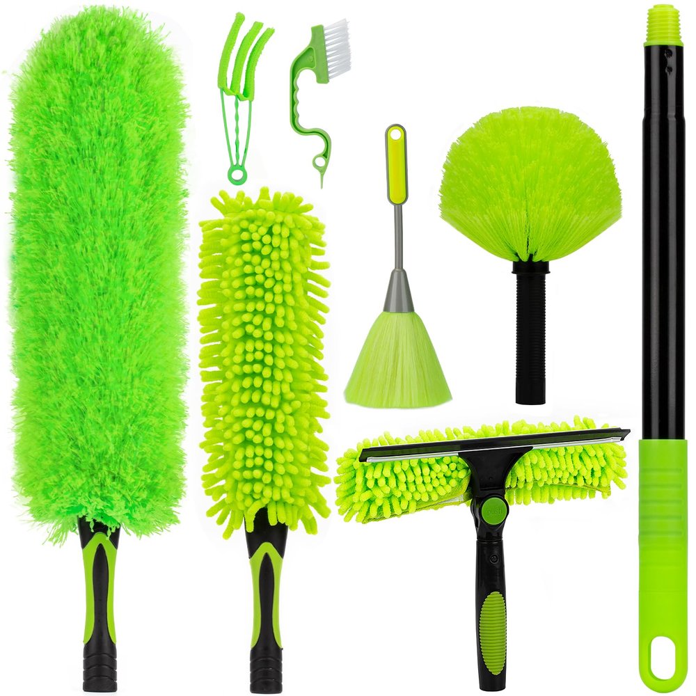 CALBEAU 15 Foot Dusters for Cleaning, Duster with Extension Pole 7-15ft, Microfiber Feather Duster Used for Cleaning Ceiling Fan, High Window, Blinds, Shutters, Sofa, Cobweb Duster for Home (14 PCS)