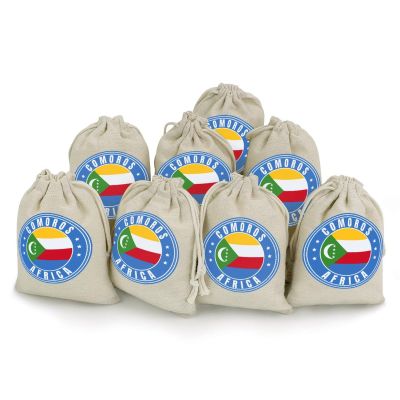 Vafogehu 8Pcs Burlap Bags with Drawstring Comoros Flag Gift Bag Bunches Pocket