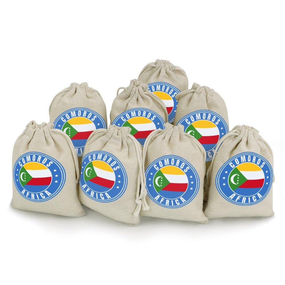 Vafogehu 8Pcs Burlap Bags with Drawstring Comoros Flag Gift Bag Bunches Pocket