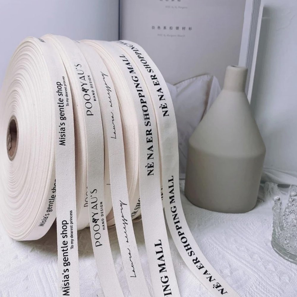 100 Yards/Roll Personalized Twill Contton Ribbon, Custom Logo Cotton Ribbon Wedding Favors Birthday Party New Years Christmas Gifts Accessories for Flowers, Gift Wrap Handmade DIY Sewing Fabric