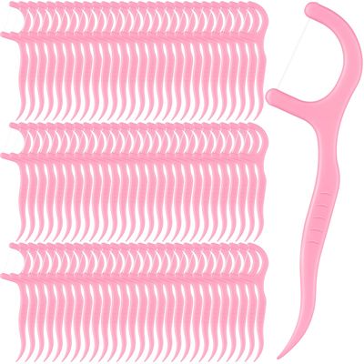Baderke 200 Count Floss Picks Bulk Non Breakable Tooth Picks Flosser Dental Floss Sticks for Adults Teeth Cleaning Dental Flossers for Family Pack Travel(Pink)