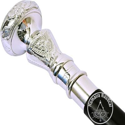 Alpha Nautical Vintage Antique Walking Cane Wooden Walking Stick Silver Brass Handle Knob Gift