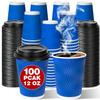 Ginkgo Disposable To Go Coffee Cups with Lids 12 oz 100 Pack, Double Wall Ripple Insulated Blue Paper Cups for Hot Beverage, Chocolate, Cocoa and coffee view 1