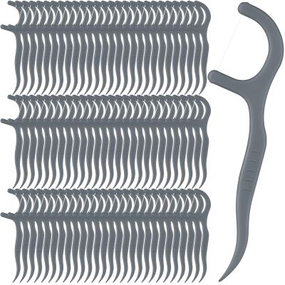 Baderke 200 Count Floss Picks Bulk Non Breakable Tooth Picks Flosser Dental Floss Sticks for Adults Teeth Cleaning Dental Flossers for Family Pack Travel(Grey)