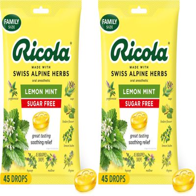 Ricola Sugar Free Lemon Mint Throat Drops, 45 Count, Refreshing Relief From Minor Throat Irritations, Oral Anesthetic (Pack of 2)