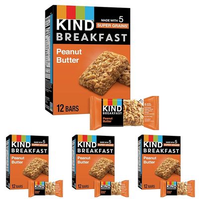 KIND Breakfast, Healthy Snack Bar, Peanut Butter, Gluten Free Breakfast Bars, 100% Whole Grains, 1.76 OZ Packs (6 Count) (Pack of 4)