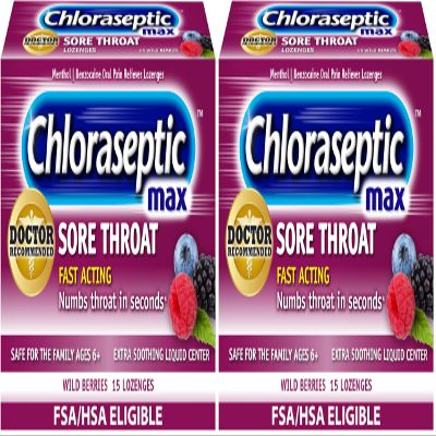 Chloraseptic Max Strength Sore Throat Lozenges, Wild Berries, 15 Count (Pack of 2)