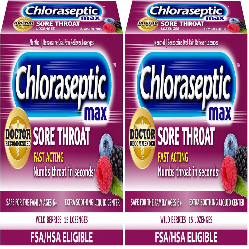 Chloraseptic Max Strength Sore Throat Lozenges, Wild Berries, 15 Count (Pack of 2)