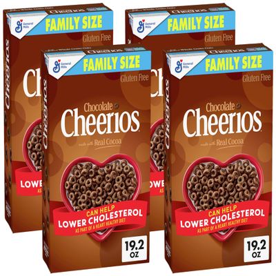 Cheerios Chocolate Cheerios Heart Healthy Cereal, Gluten Free Cereal With Whole Grain Oats, 19.2 OZ Family Size (Pack of 4)