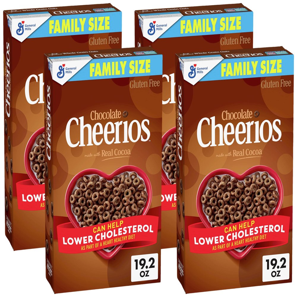 Cheerios Chocolate Cheerios Heart Healthy Cereal, Gluten Free Cereal With Whole Grain Oats, 19.2 OZ Family Size (Pack of 4)