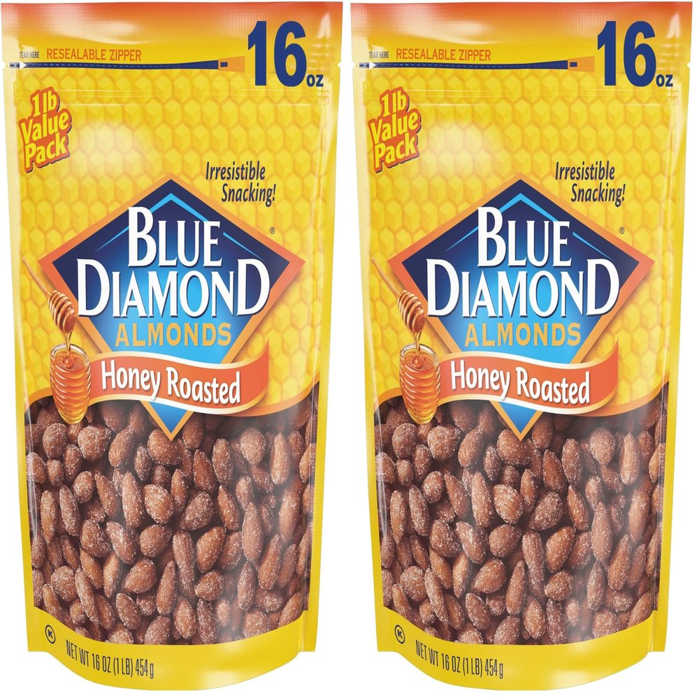 Blue Diamond Almonds Honey Roasted Snack Almonds, Honey Roasted, 1 Pound (Pack of 2)