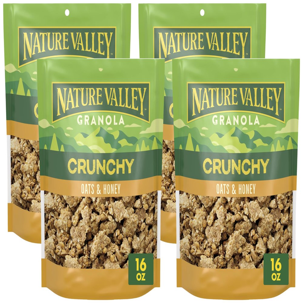 Nature Valley Crunchy Granola, Oats and Honey, Resealable Bag, 16 OZ (Pack of 4)