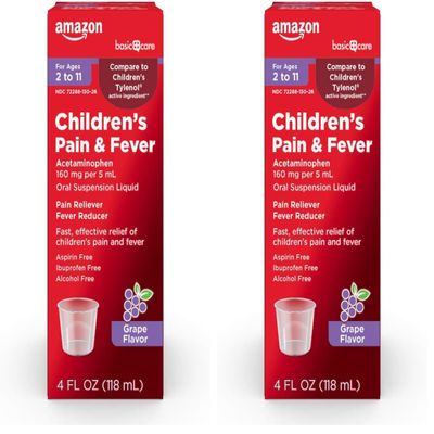 Amazon Basic Care Children's Acetaminophen 160 mg per 5 mL Oral Suspension, Grape Flavor, Pain Reliever and Fever Reducer for Headache, Sore Throat and Toothache, 4 fl oz (Pack of 2)