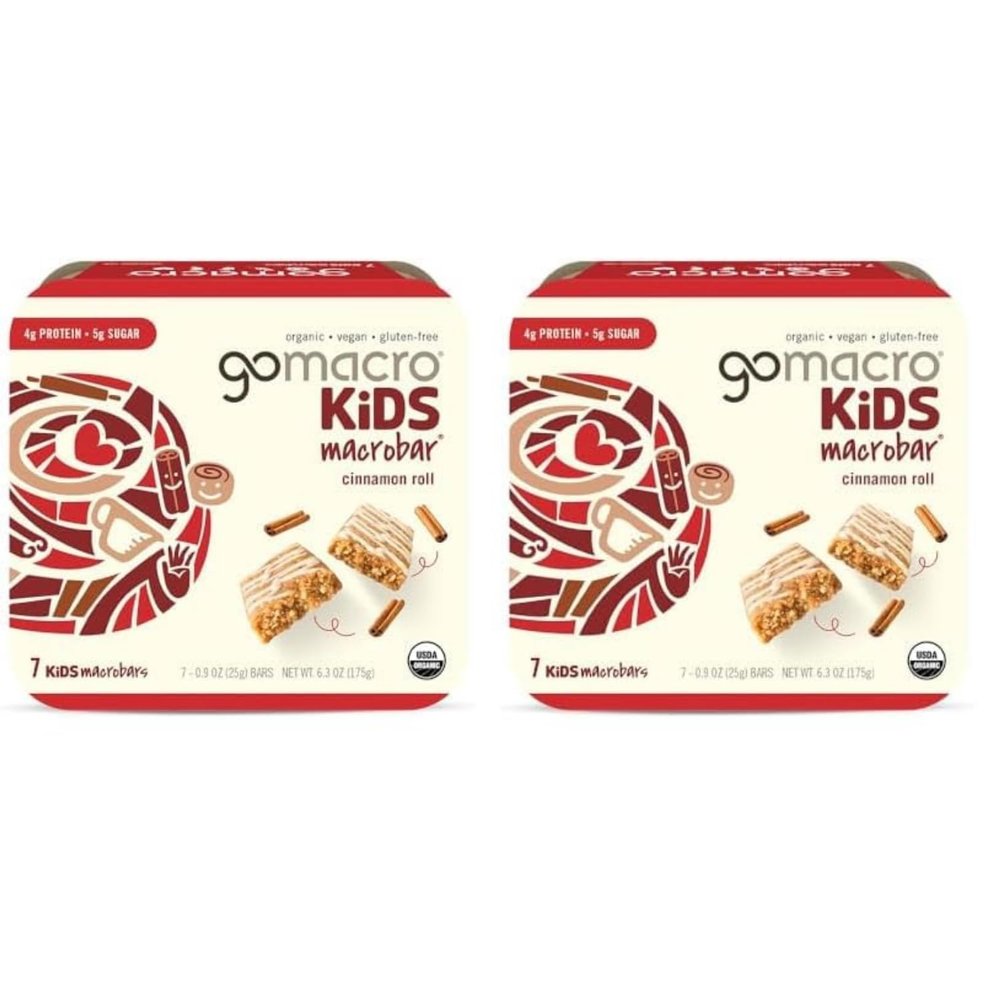 GoMacro Kids MacroBar Organic Vegan Snack Bars - Cinnamon Roll (0.90 Ounce Bars, 7 Count) (Pack of 2)