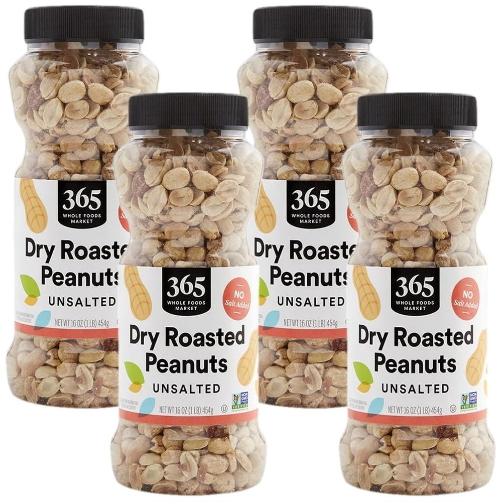 365 by Whole Foods Market, Dry Roasted and Unsalted Peanuts, 16 Ounce (Pack of 4)